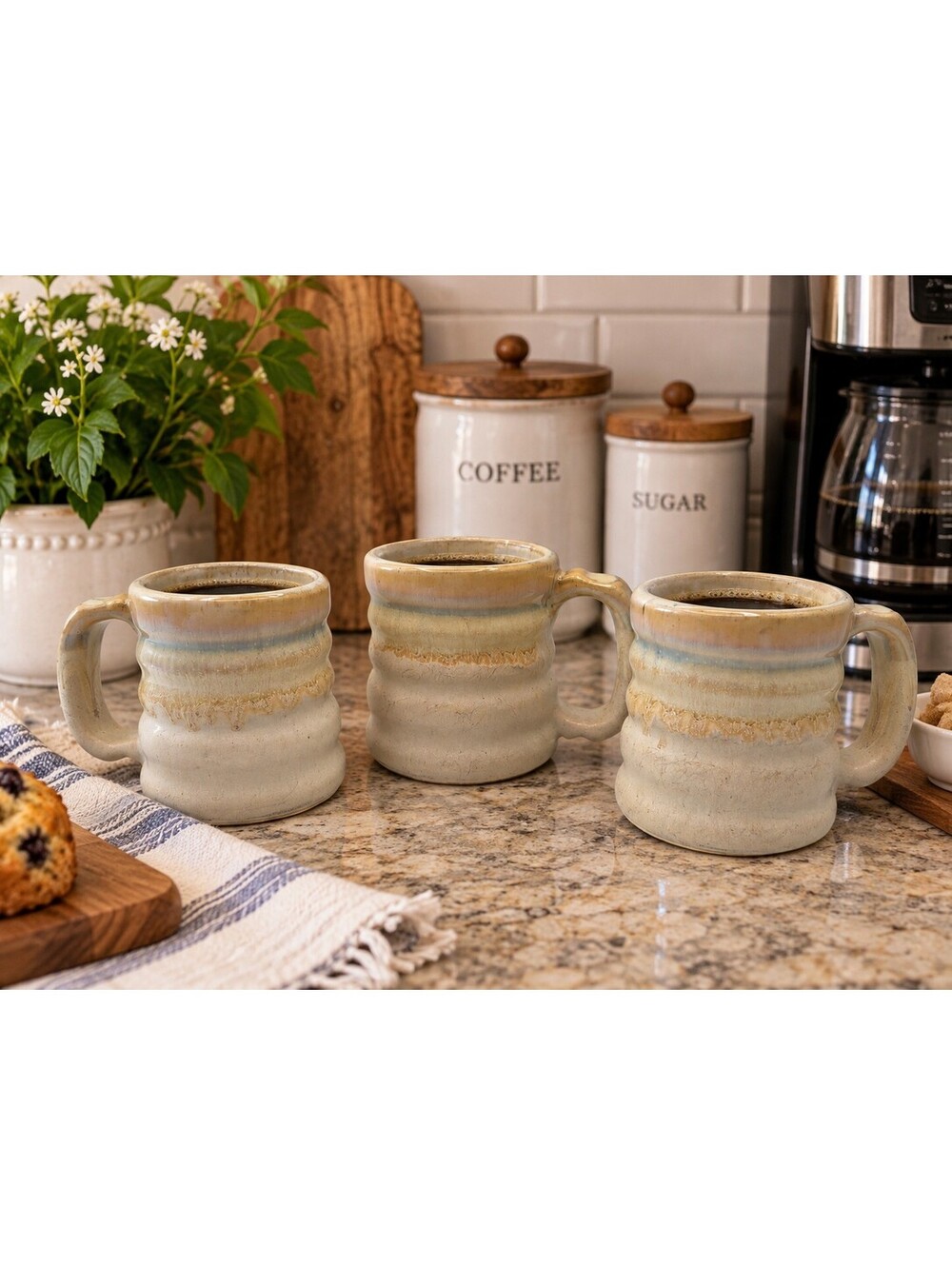 Vintage Rodolfo Padilla Studio Pottery Mugs Set of 3 Signed Mexico 1980s